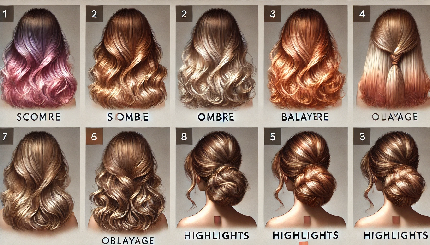 مقایسه کلی سامبره، آمبره، بالیاژ، هایلایت و شینیون